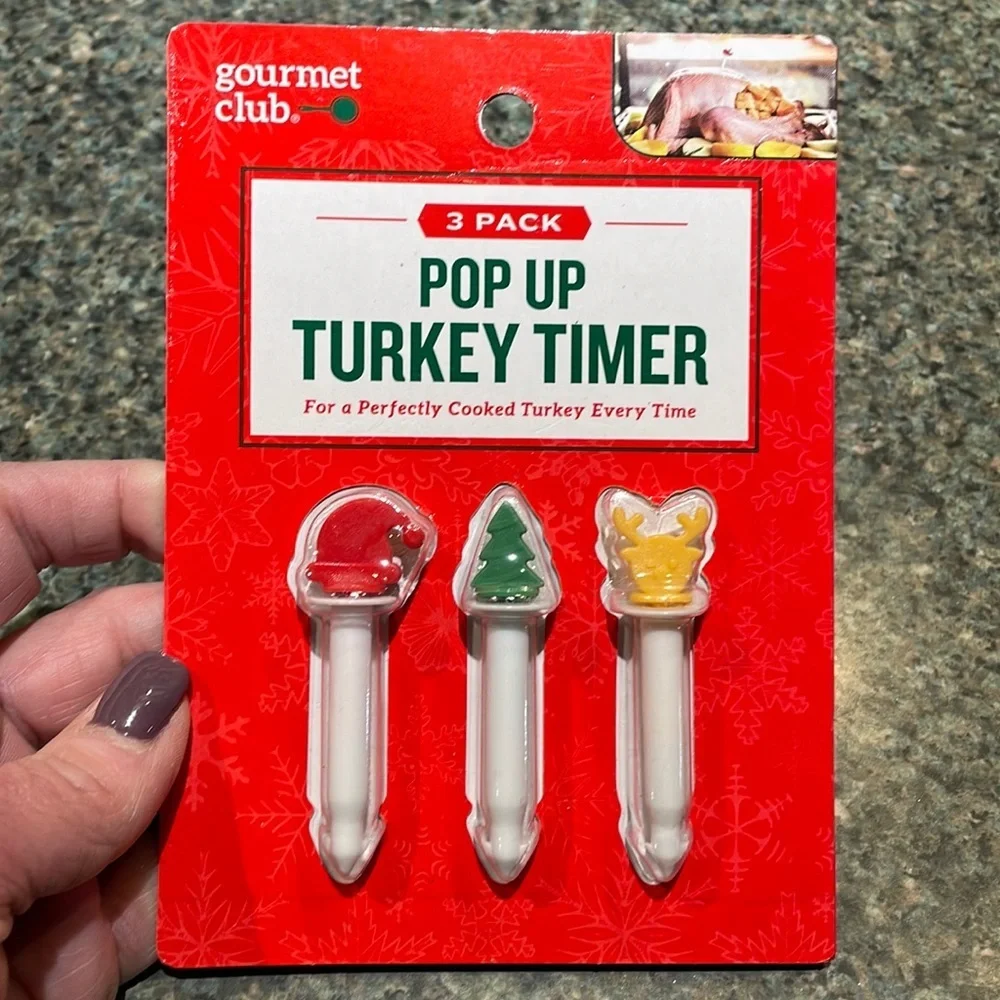 Gourmet Club 3 pack Pop up Turkey Timers with Christmas decorations on top NEW